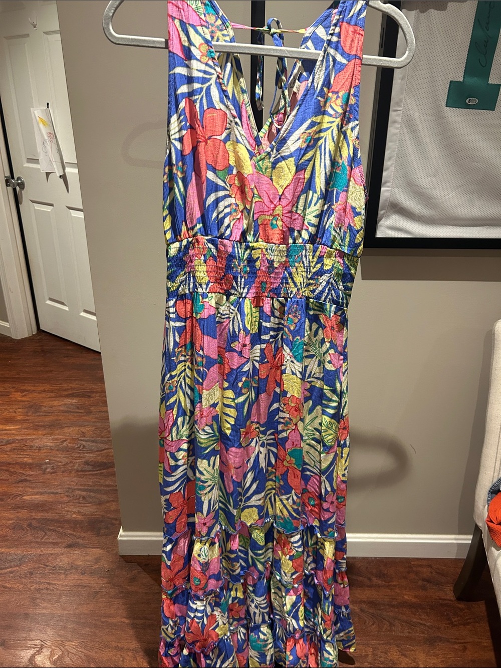 Easel Floral Tie-Back One-Piece Dress in Blue - Picture 2 of 5